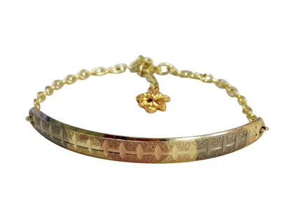 Three Tone Plated Diamond Cut Charm Bangle Bracelet